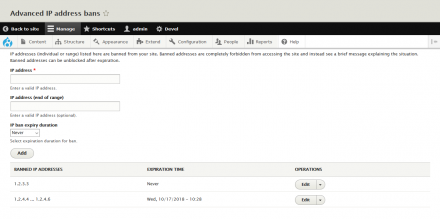 Advanced Ban Drupal Security Module Admin User Interface